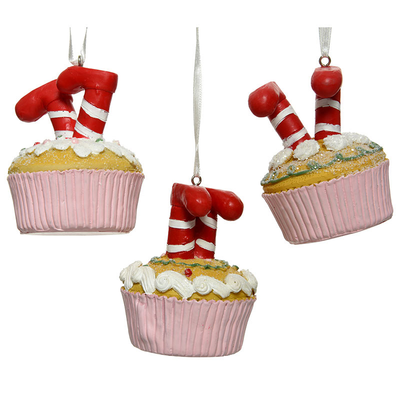 Juletræspynt, cupcake m nisseben og glitter, assorteret