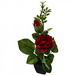 Rose i potte, rød, kunstig blomst
