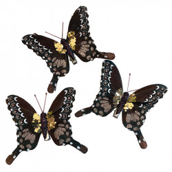 Fjärilar med klämmor, 3 st., 12 cm, konstgjord fjäril