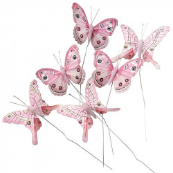 Fjärilar på ståltråd, 2 färger, 6 st, konstgjord fjäril
