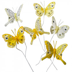 Fjärilar på ståltråd, 2 färger, 6 st, konstgjord fjäril