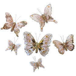 Fjärilar på klämma, 3 storlekar 6 st. guld, konstgjord fjäril