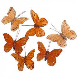 Fjärilar med klämmor, ass 6 st., 10 cm, konstgjord fjäril