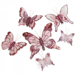 Fjärilar på klämma, 3 storlekar 6 st. rosa, konstgjorda djur