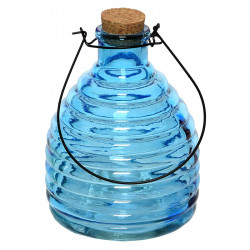 Hvepsefanger i glas m metalophæng og korkprop, blå, 17cm