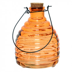 Getingfångare i glas med metallupphängning och kork, orange, 17 cm