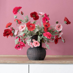Vallmo, 2 blommor, 1 stängd, rosa, 70cm, konstgjord blomma