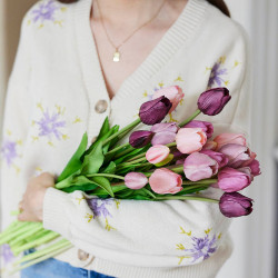 Tulpanbukett, 47 cm med 7 blommor lavendel, konstgjord blomm
