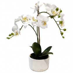 Orkidé i cementkruka, 50cm, konstgjord blomma