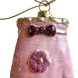 Julgransdekoration, handske med upphängning, rosa med glitter