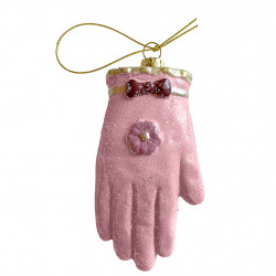 Julgransdekoration, handske med upphängning, rosa med glitter