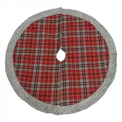 Julgransmatta, rund med grå/rödrutigt mönster, 100 cm