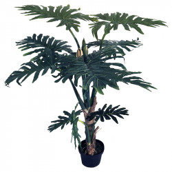 Högstam Philodendron, 140 cm i svart kruka, konstgjord växt