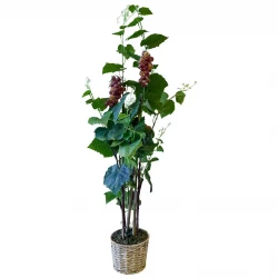 Vinplanta med vindruvor, flätad kruka, 120 cm, konstgjord växt