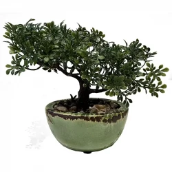 Bonsai miniträd i grön kruka, 19cm, konstgjord växt
