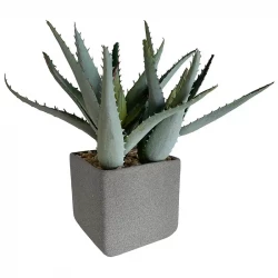 Suckulent agave fyrkantig grå kruka, 17cm, konstgjord växt