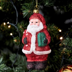 Julgranspynt, tomte med glitter och trä, 13cm