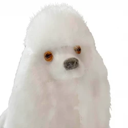 Julgranspynt, pudel, liggande hund med upphängning, vit, 7 cm