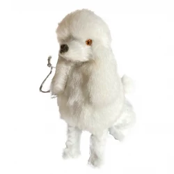 Julgransdekoration, sittande pudel hund med upphängning, vit, 7cm