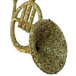 Julgranshänge, horn i guld m glitter, 7cm