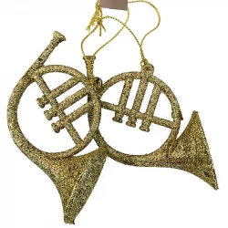 Julgranshänge, horn i guld m glitter, 7cm