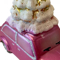 Julgransdekoration, bil med julgran, pink, 13cm