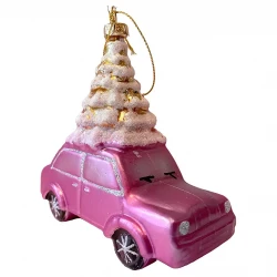 Julgransdekoration, bil med julgran, pink, 13cm