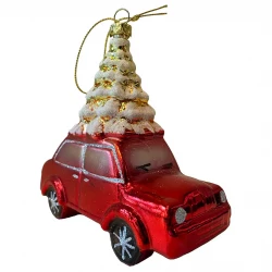 Julgransdekoration, bil med julgran, röd, 13cm