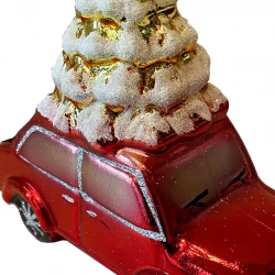 Julgransdekoration, bil med julgran, röd, 13cm