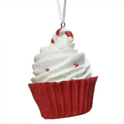 Julgranspynt, cupcake med grädde och polkagris, 9 cm