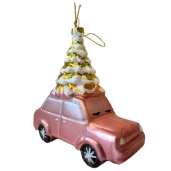 Julgransdekoration, bil med julgran, rosa, 13cm