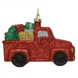 Lastbil med paket, glitterröd, 8,5 cm