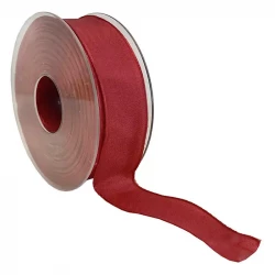 Dekorationsband med kanttråd - 25mm, Röd
