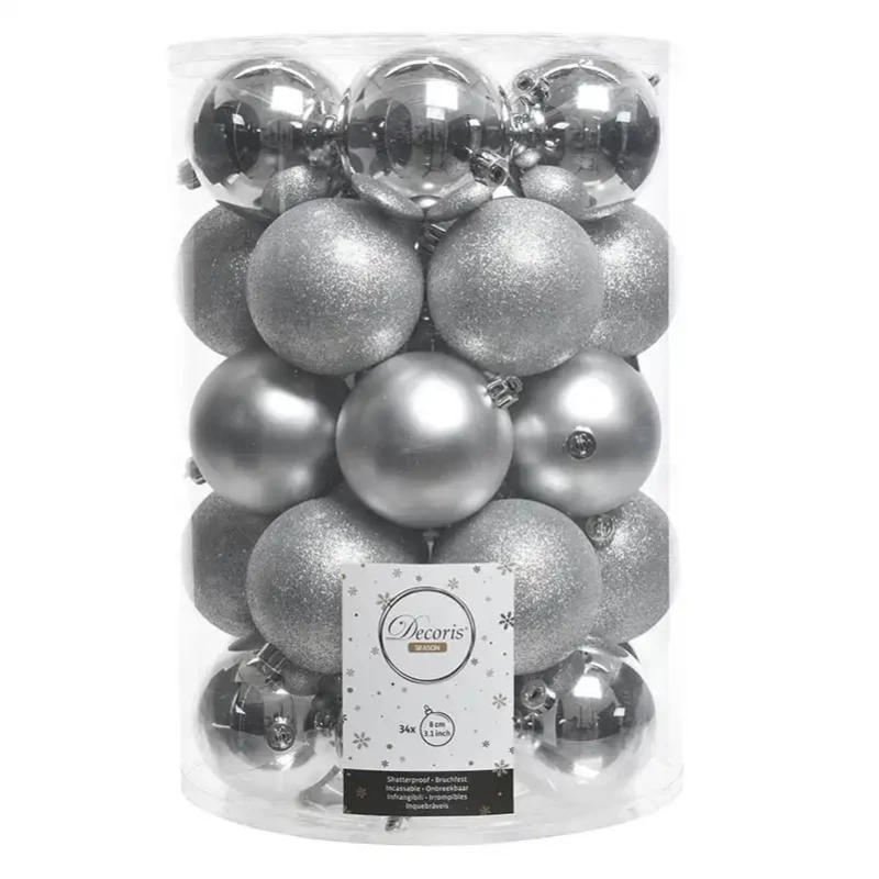 Julkulor, Silver-mix, 8 cm, 34-pack