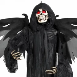 Skelett-demon med vingar och röda, glödande ögon, halloween
