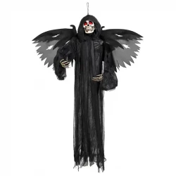 Skelett-demon med vingar och röda, glödande ögon, halloween