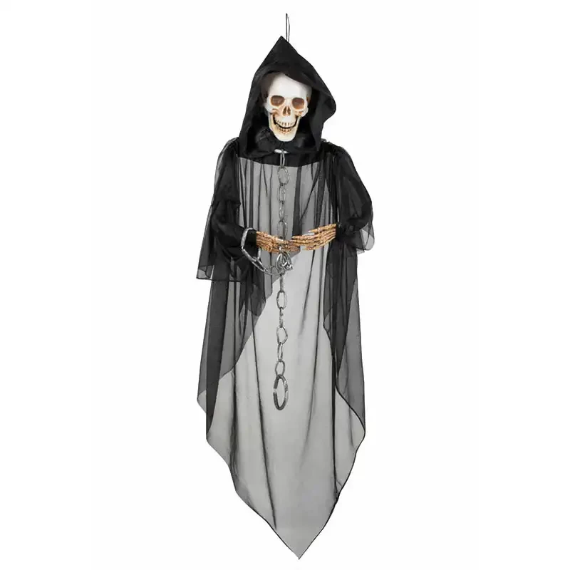 Döskalle-spöke med skeletthänder och kedja, halloween