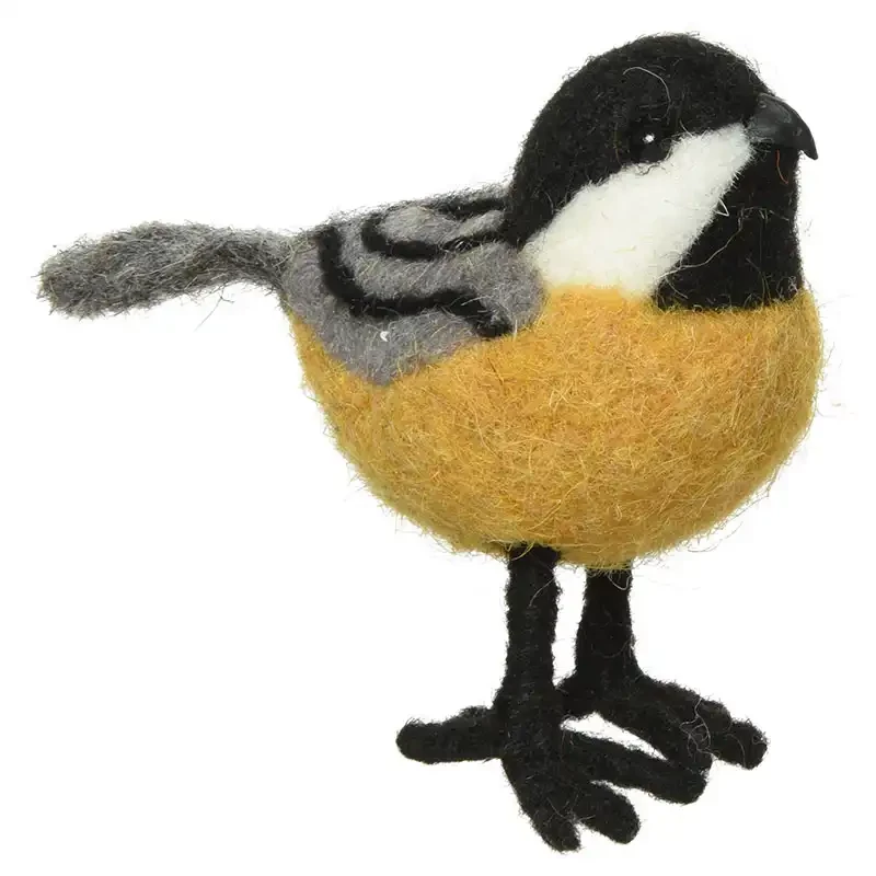 Fågel med upphängning, gul/grå, filt, 9 cm, konstgjord fågel