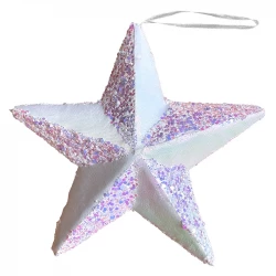 Stjärna  i hårdskum m hänge, lila glans, 40x40cm