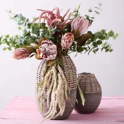 Protea, persika, 62cm, konstgjord blomma