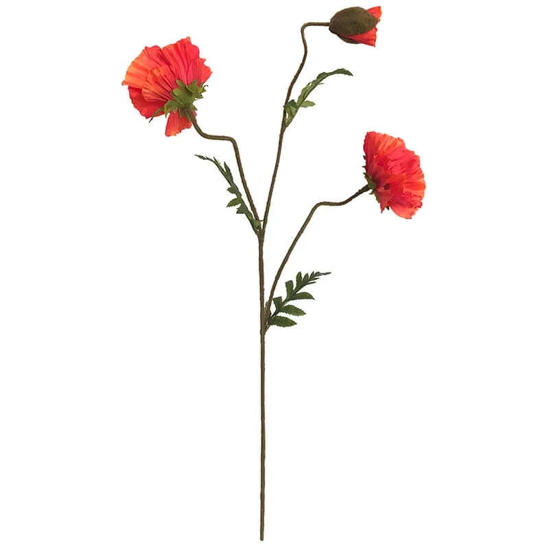 Vallmo, 3 röda blommor, 90cm, konstgjord blomma