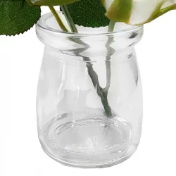 Rosbukett i glas, 12cm, vit, konstgjord blomma