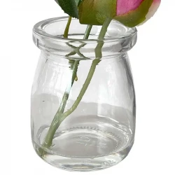 Rosbukett i glas, pink, 12 cm, konstgjord blomma