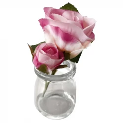 Rosbukett i glas, pink, 12 cm, konstgjord blomma