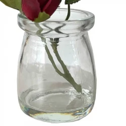 Rosbukett  i glas, röd, 12cm, kunstig blomst