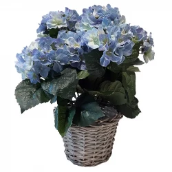 Hortensia i korgkruka, 45cm, blå, konstgjord blomma