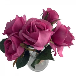 Rosbukett i glas, 5 st, rosa, 18 cm, konstgjord blomma