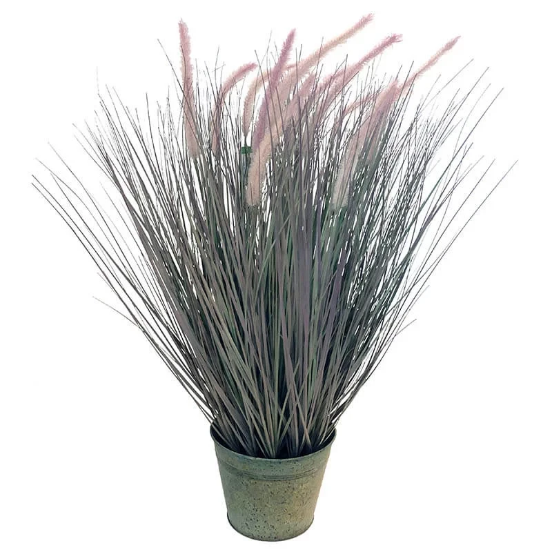 Gräs i zinkkruka, 86 cm, konstgräs