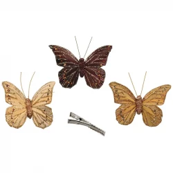 Fjärilar med klämmor, ass 6 st., 10cm, konstgjord fjäril
