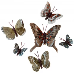 Fjärilar på klämma, 3 storlekar 6 st., naturliga, konstgjorda djur